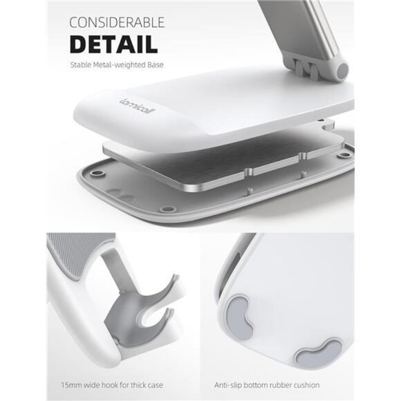 Adjustable White Phone Stand Desk Holder Foldable Gift for iPhone Android - Picture 6 of 7